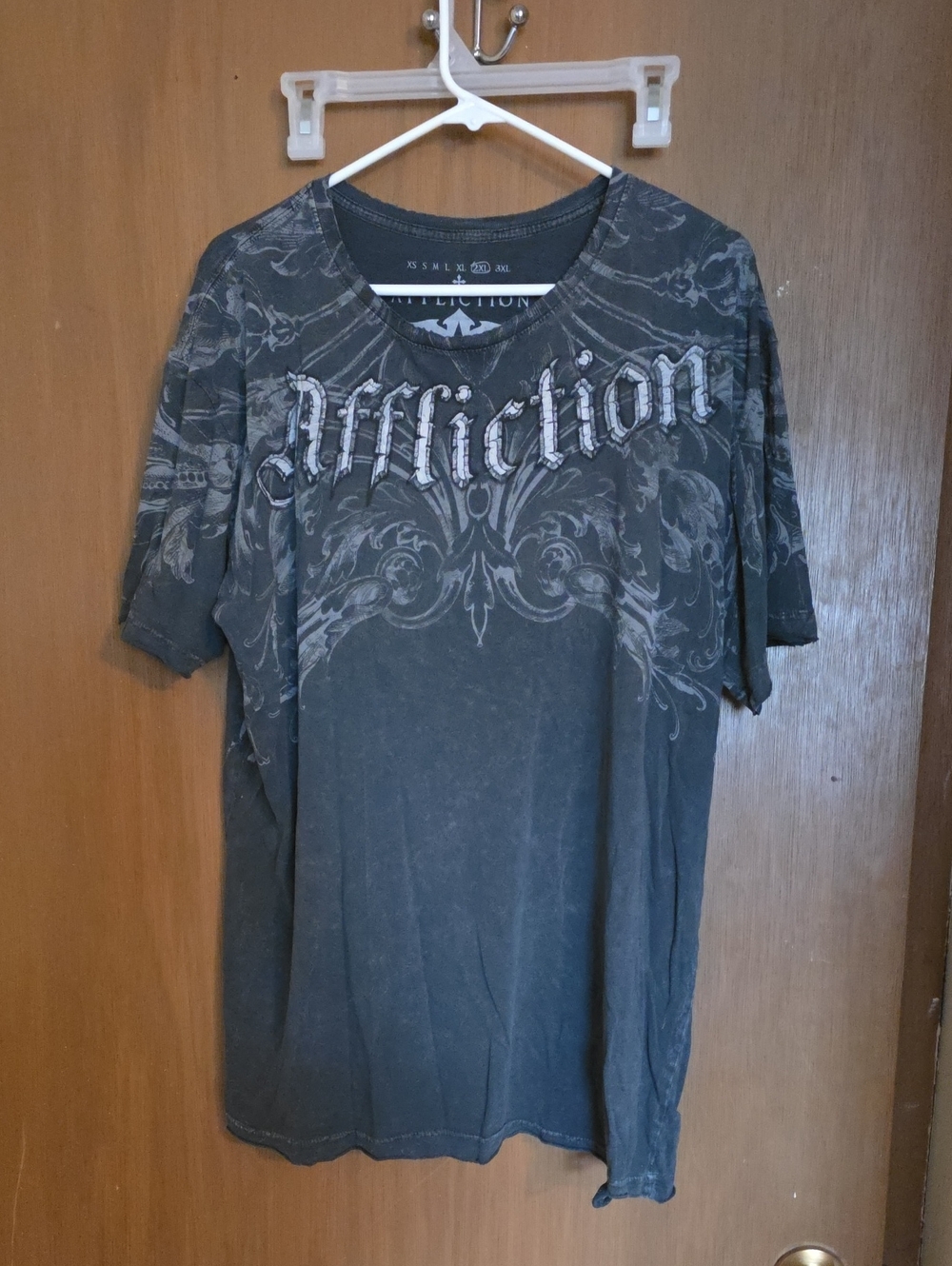 Affliction Men's Short Sleeve Graphic Tee - Charcoal Gray with White Print